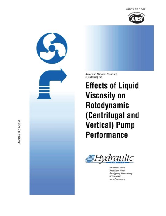 The title page of Effects of Liquid Viscosity on Rotodynamic (Centrifugal and Vertical) Pump Performance by ANSI.